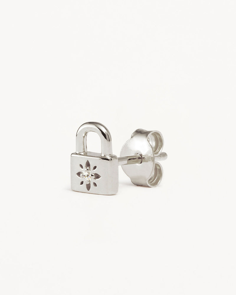 by charlotte Sterling Silver Crystal Lotus Padlock Stud Earrings