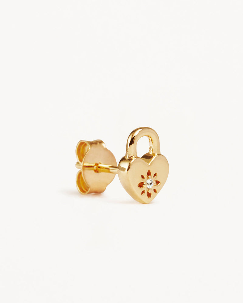 by charlotte 18k Gold Vermeil Crystal Lotus Heart Padlock Stud Earrings