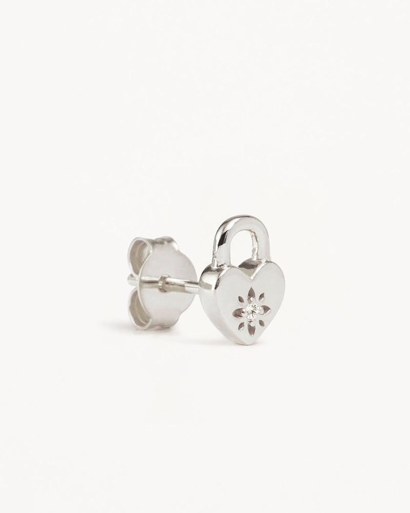 by charlotte Sterling Silver Crystal Lotus Heart Padlock Stud Earrings