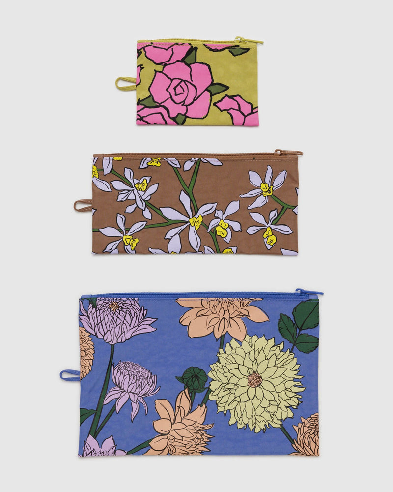 Baggu Flat Pouch Set in Garden Flowers