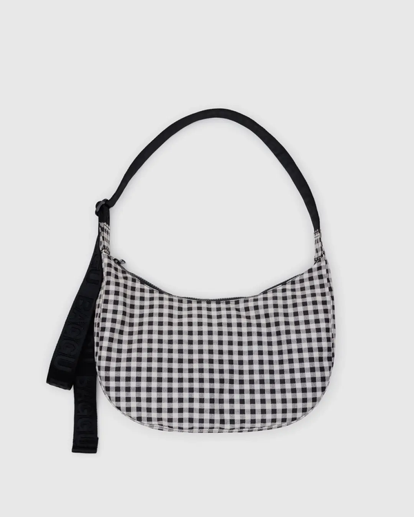 Baggu Medium Nylon Crescent Bag in Black & White Gingham