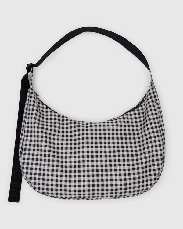 Baggu Large Nylon Crescent Bag in Black & White Gingham