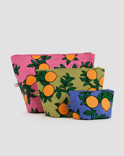 Baggu Go Pouch Set in Orange Trees