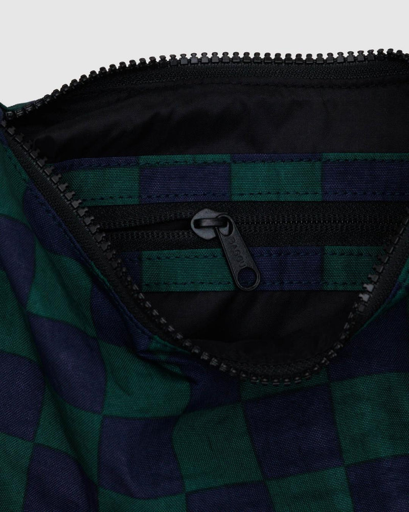 Baggu Small Nylon Crescent Bag in Navy Green Check