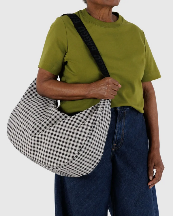 Baggu Large Nylon Crescent Bag in Black & White Gingham