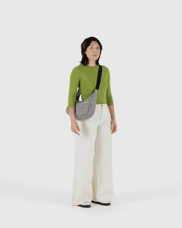 Baggu Medium Nylon Crescent Bag in Black & White Gingham