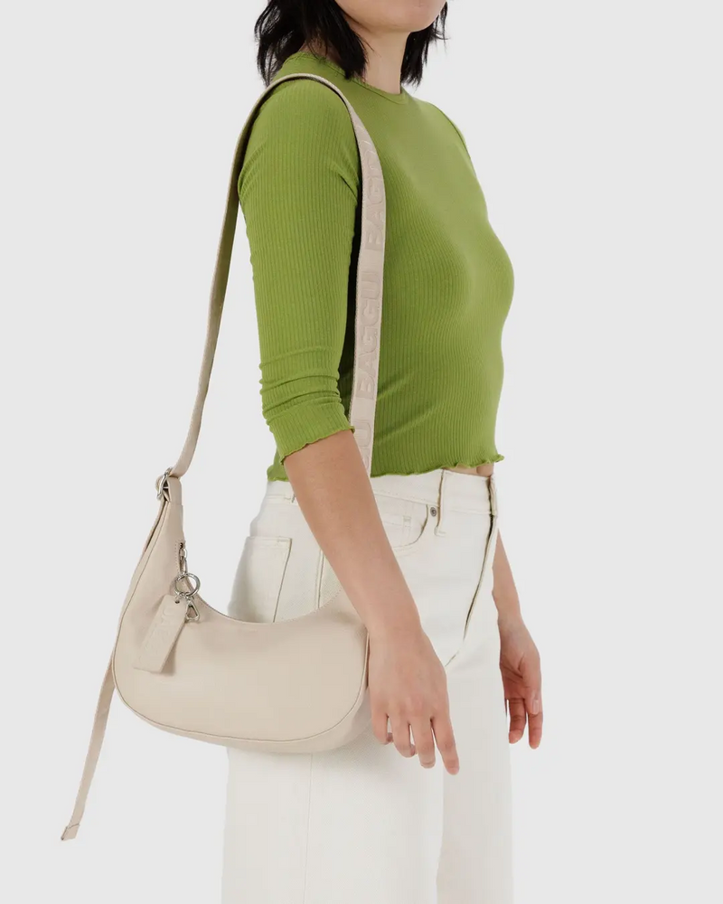 Baggu Small Recycled Leather Crescent Bag in Stone