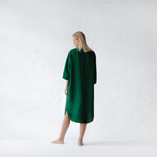 Seaside Tones Linen Shirt Dress in Green