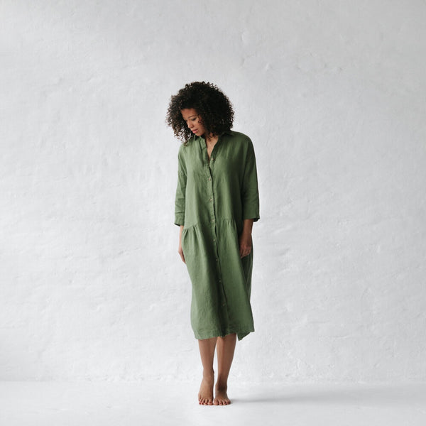 Seaside Tones Linen Oversized Dress in Olive