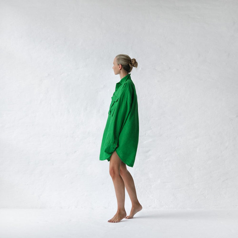 Seaside Tones Linen Supersized Shirt in Green