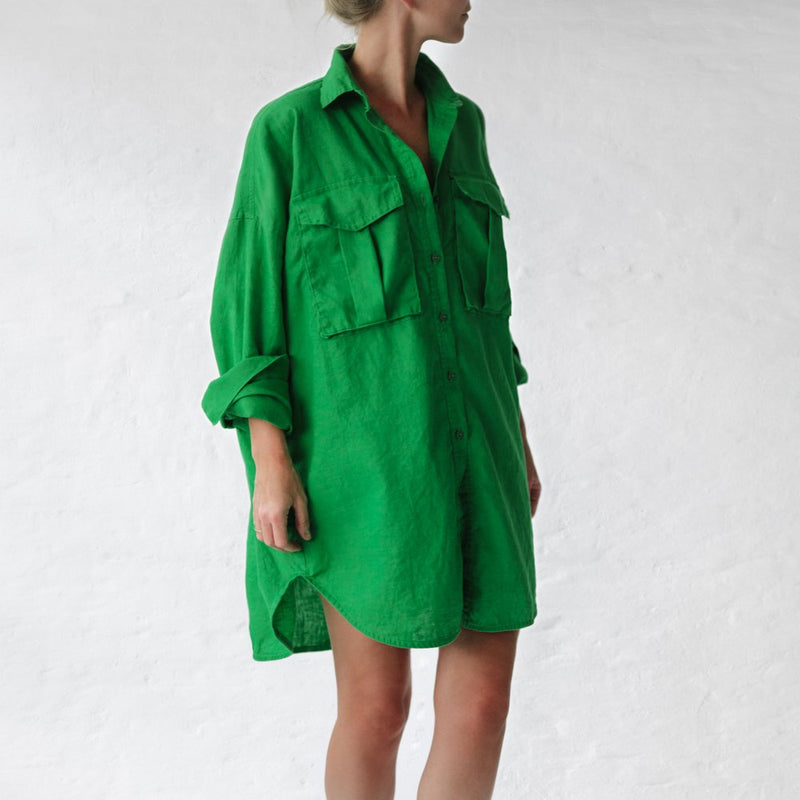 Seaside Tones Linen Supersized Shirt in Green