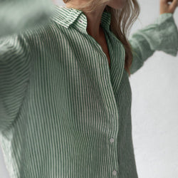 Seaside Tones Linen Striped Shirt in Green