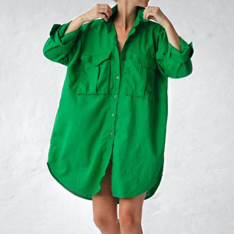 Seaside Tones Linen Supersized Shirt in Green