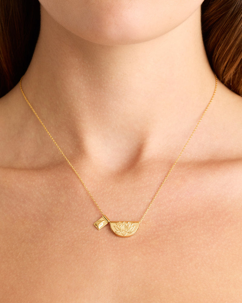 by charlotte 18k Gold Vermeil Lotus and Little Buddha Necklace