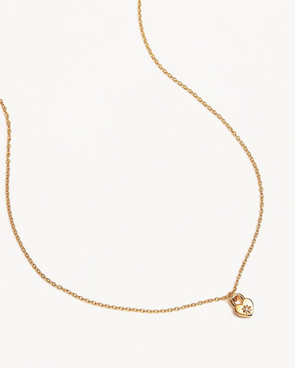 by charlotte 18k Gold Vermeil Crystal Lotus Heart Padlock Necklace