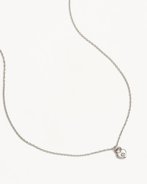 by charlotte Sterling Silver Crystal Lotus Heart Padlock Necklace