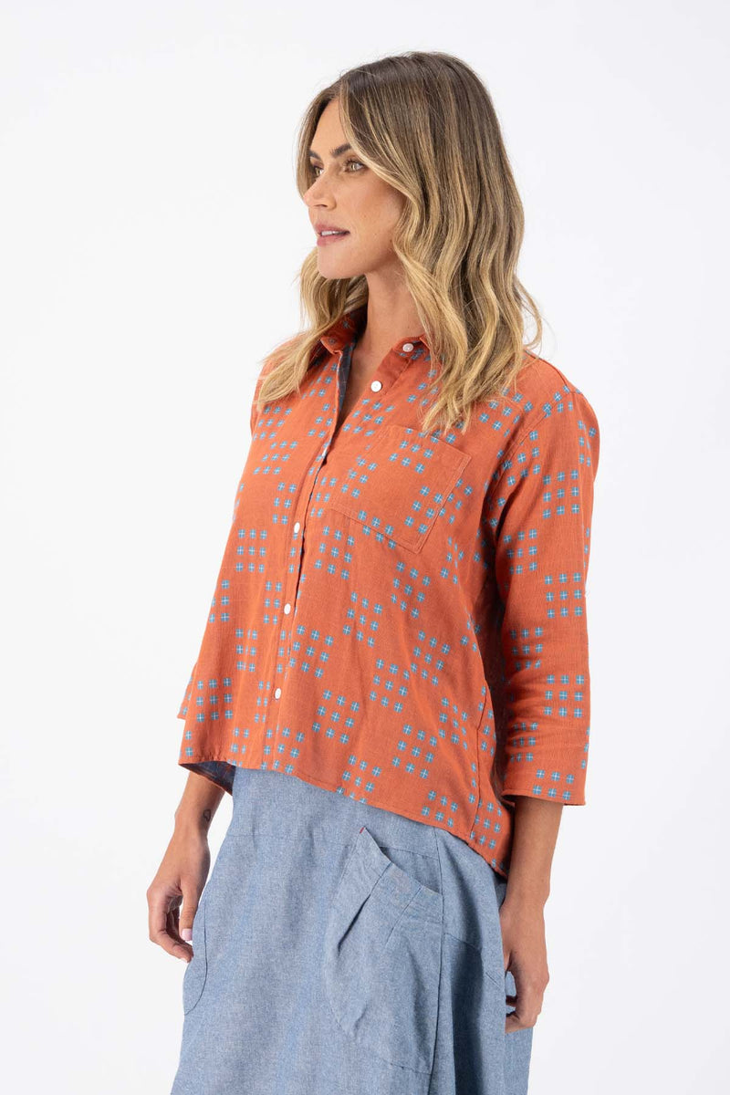 Olga de Polga Network Shirt Orange in Woven Cotton