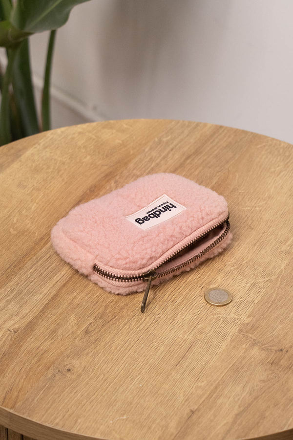 Hindbag 'Lili' Powder Pink Teddy Coin Purse
