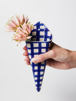 Jones and Co Folly Wall Vase Blue Check