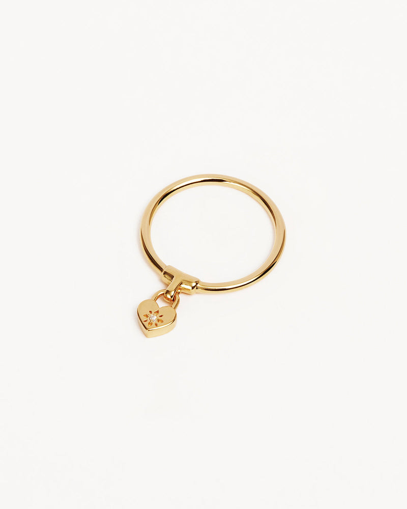 by charlotte 18k Gold Vermeil Crystal Lotus Heart Padlock Ring