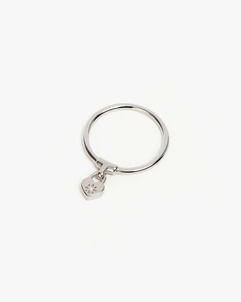 by charlotte Sterling Silver Crystal Lotus Heart Padlock Ring