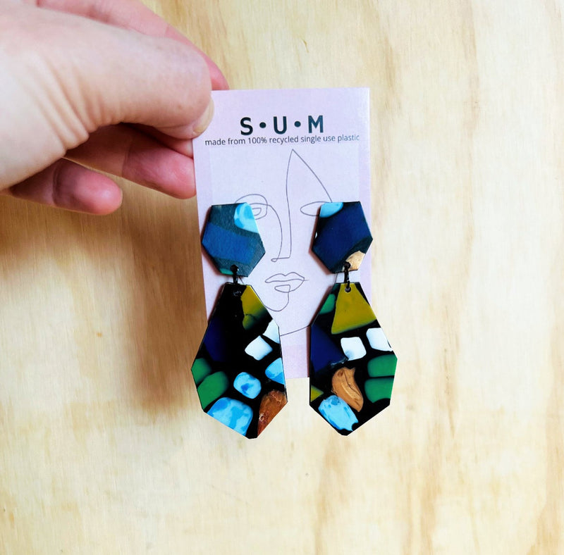 S.U.M. Gem Drop Dangles - Black Mosaic