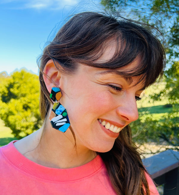 S.U.M. Gem Drop Dangles - Black Mosaic