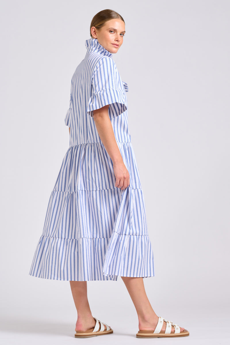 Shirty The Molly Oversized Shirt Dress in White with Azure Ticking