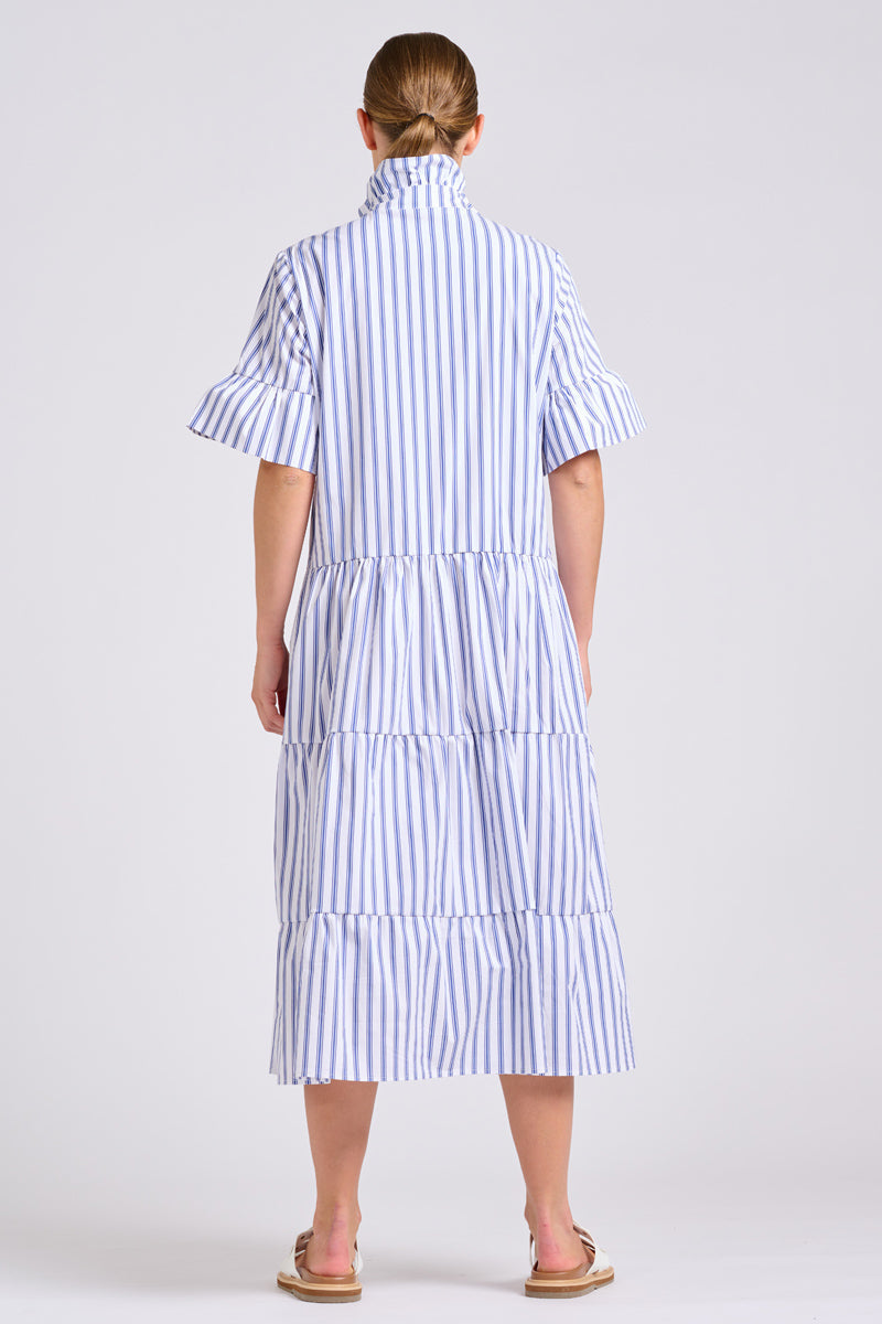 Shirty The Molly Oversized Shirt Dress in White with Azure Ticking