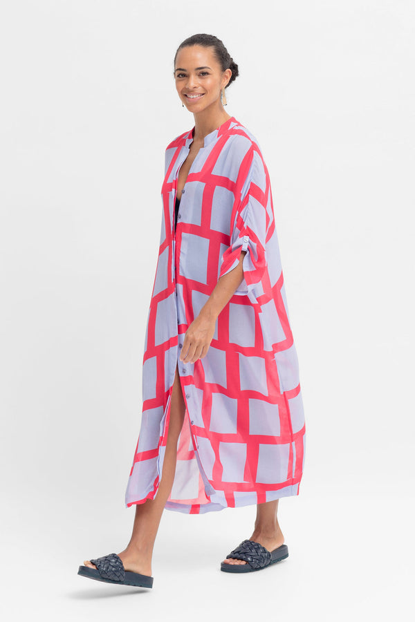ELK Soma Shirt Dress in Bluebell + Coral Alskar Print