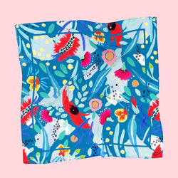 Julie White 'Abstract Oz' Teal Silk Cotton Scarf