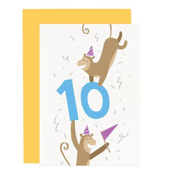 Old English '10th Monkeys' Birthday Card
